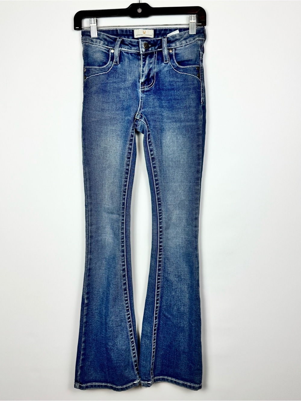 Mid-Blue Flare Jeans with Subtle Fade